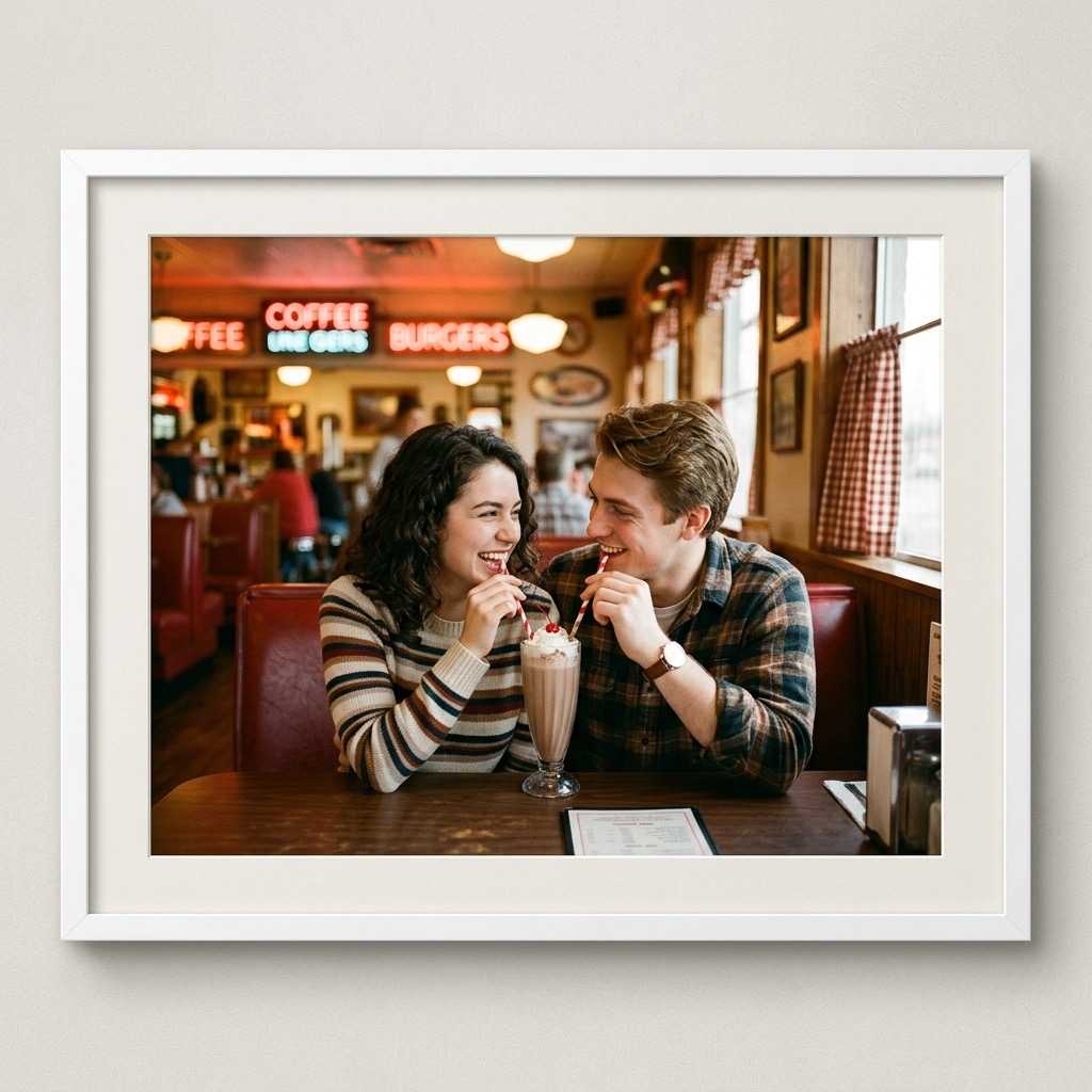 Couple sharing a milkshake