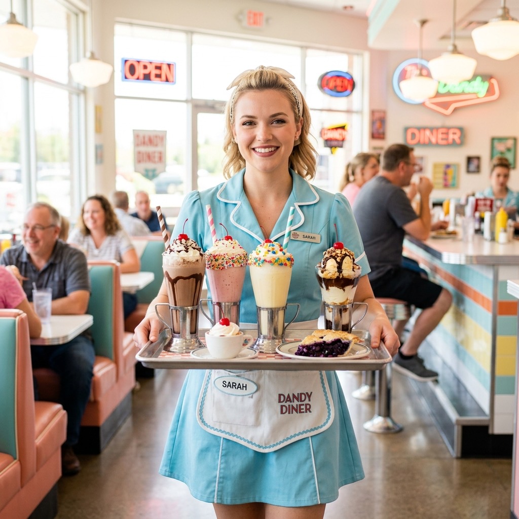 Waitress serving shakes